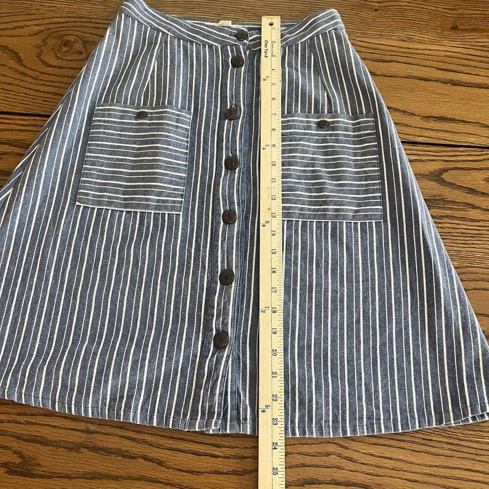 Mata Traders Midi A Line Blue White Striped Button Skirt-XS - Picture 3 of 5